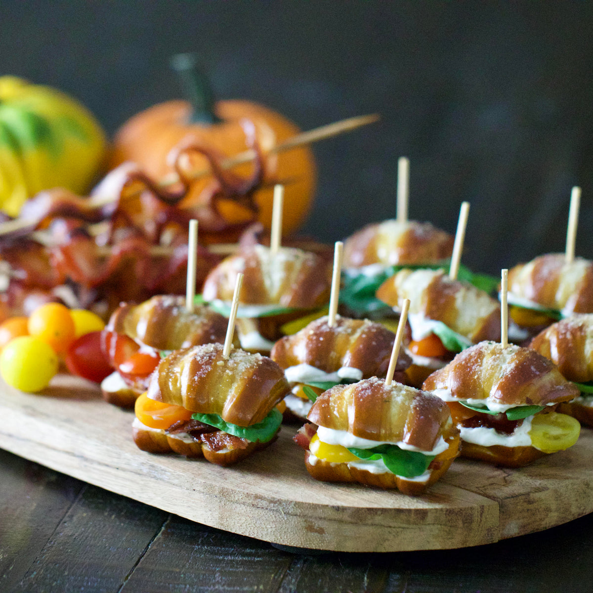 Pumpkin Spice Maple Bacon BLT Pretzel Bites