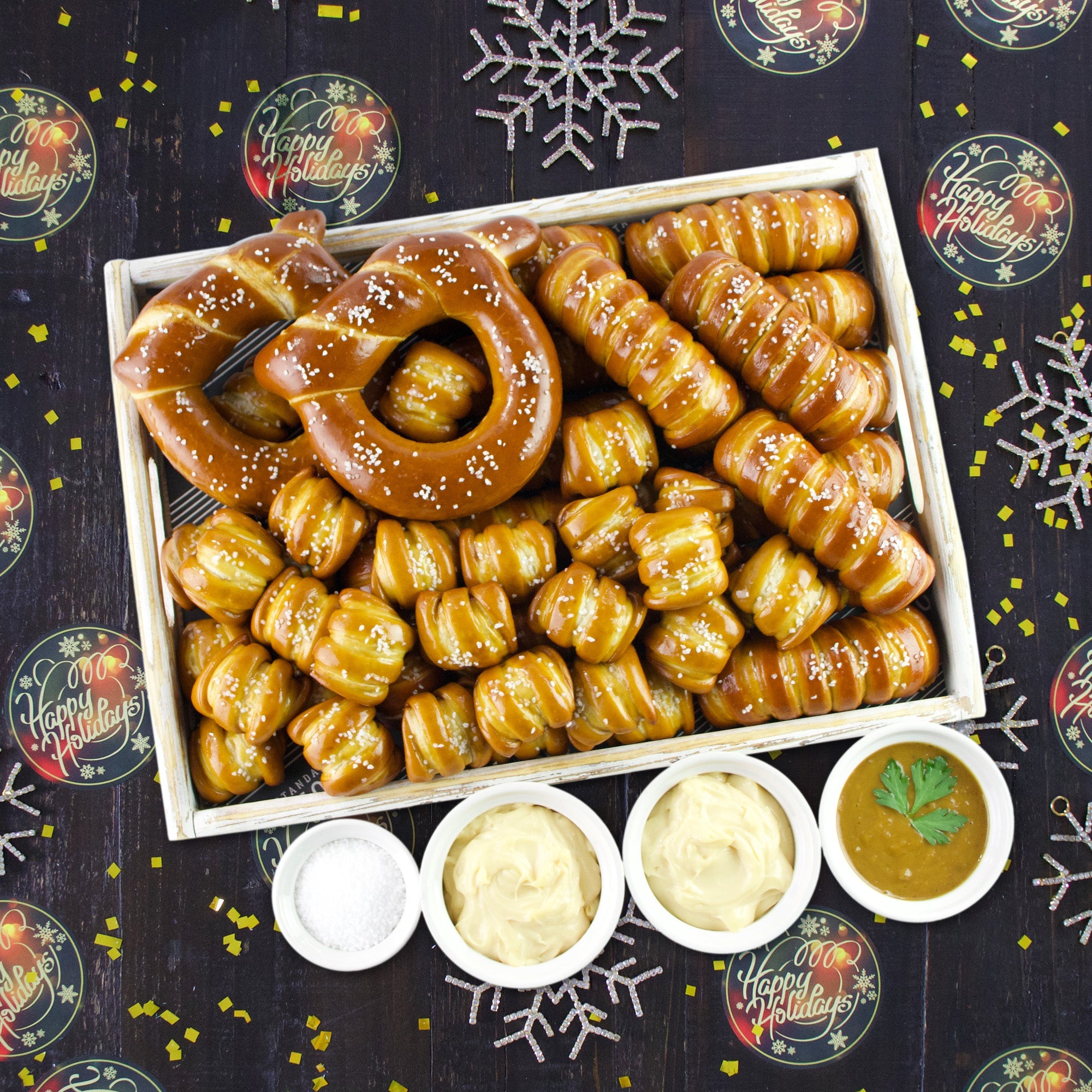 Soft Pretzels & Sauces Variety Box - Happy Holidays