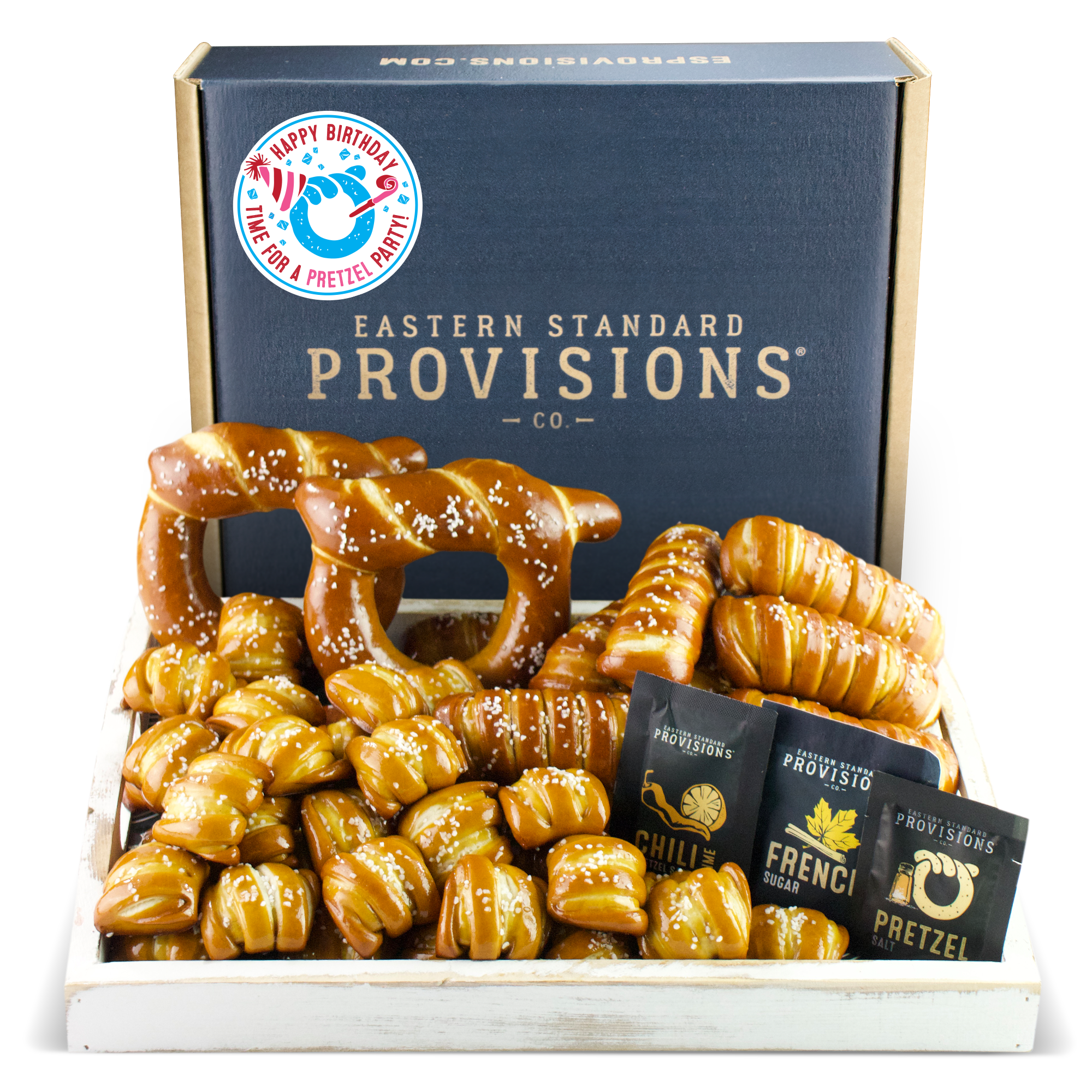 SOFT PRETZELS & SALTS VARIETY BOX - Happy Birthday