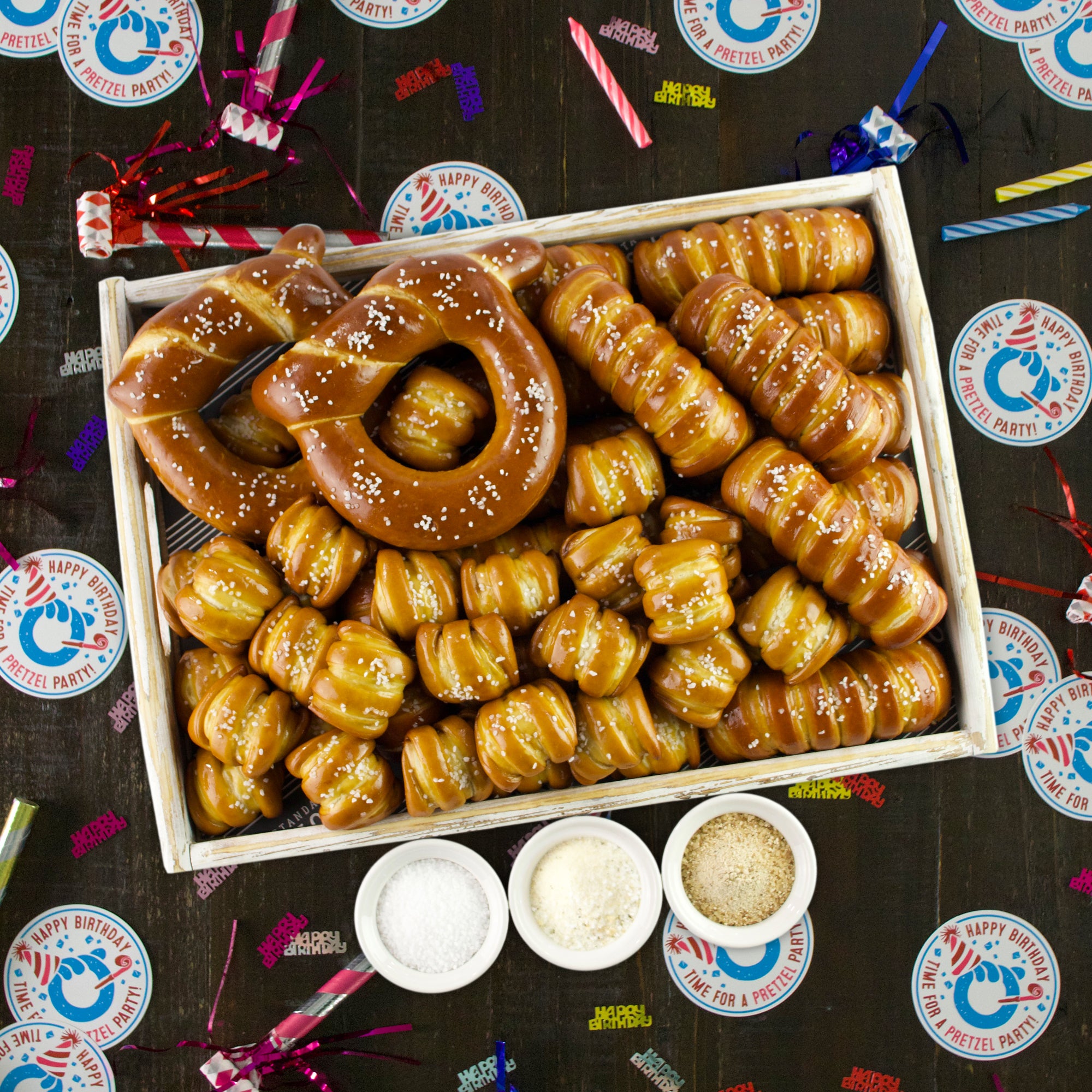 SOFT PRETZELS & SALTS VARIETY BOX - Happy Birthday