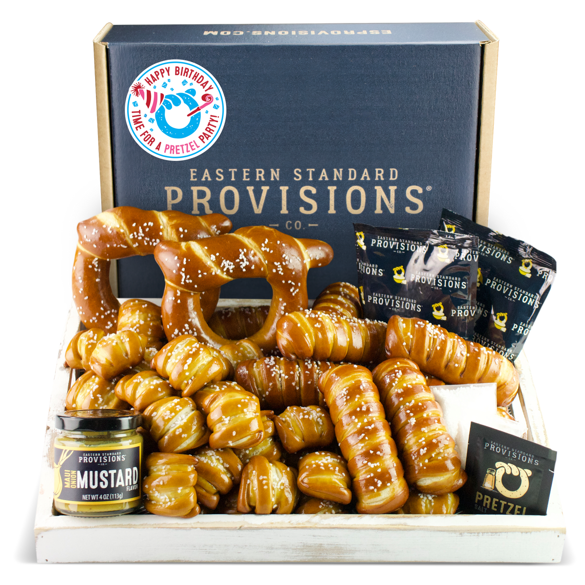 SOFT PRETZELS & SAUCES VARIETY BOX - Happy Birthday