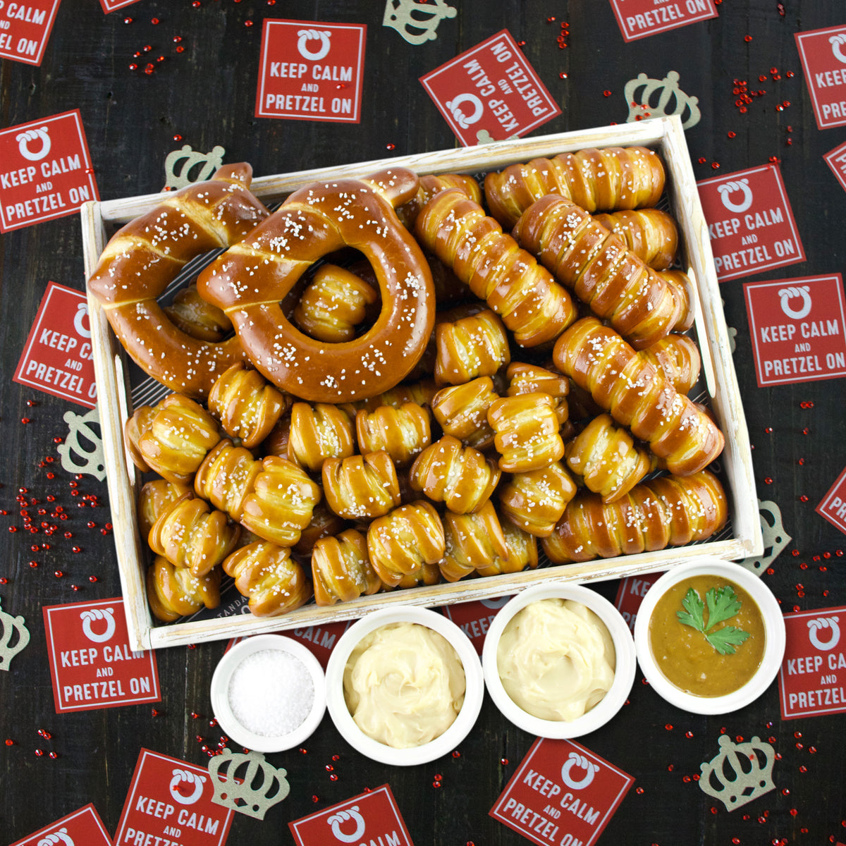 SOFT PRETZELS & SAUCES VARIETY BOX - Keep Calm & Pretzel On