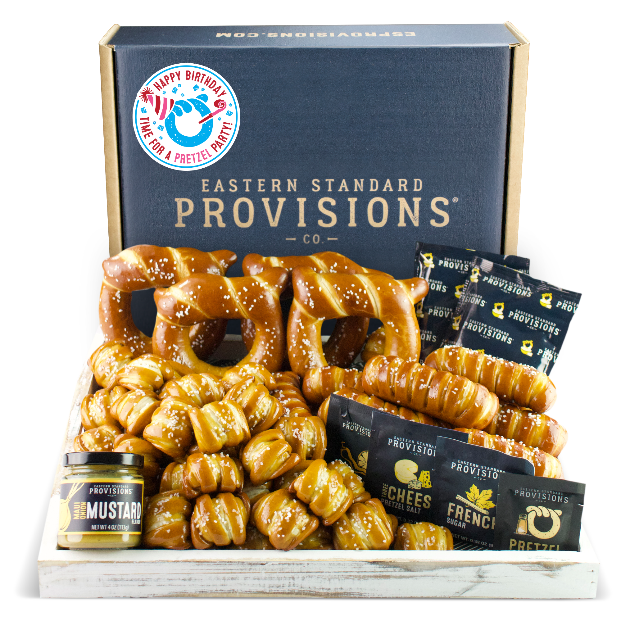 SOFT PRETZELS, SALTS & SAUCES VARIETY BOX - Happy Birthday