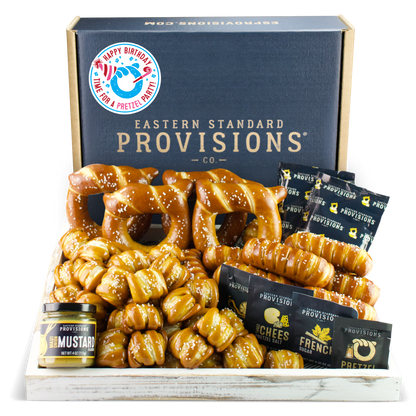SOFT PRETZELS, SALTS & SAUCES VARIETY BOX - Happy Birthday