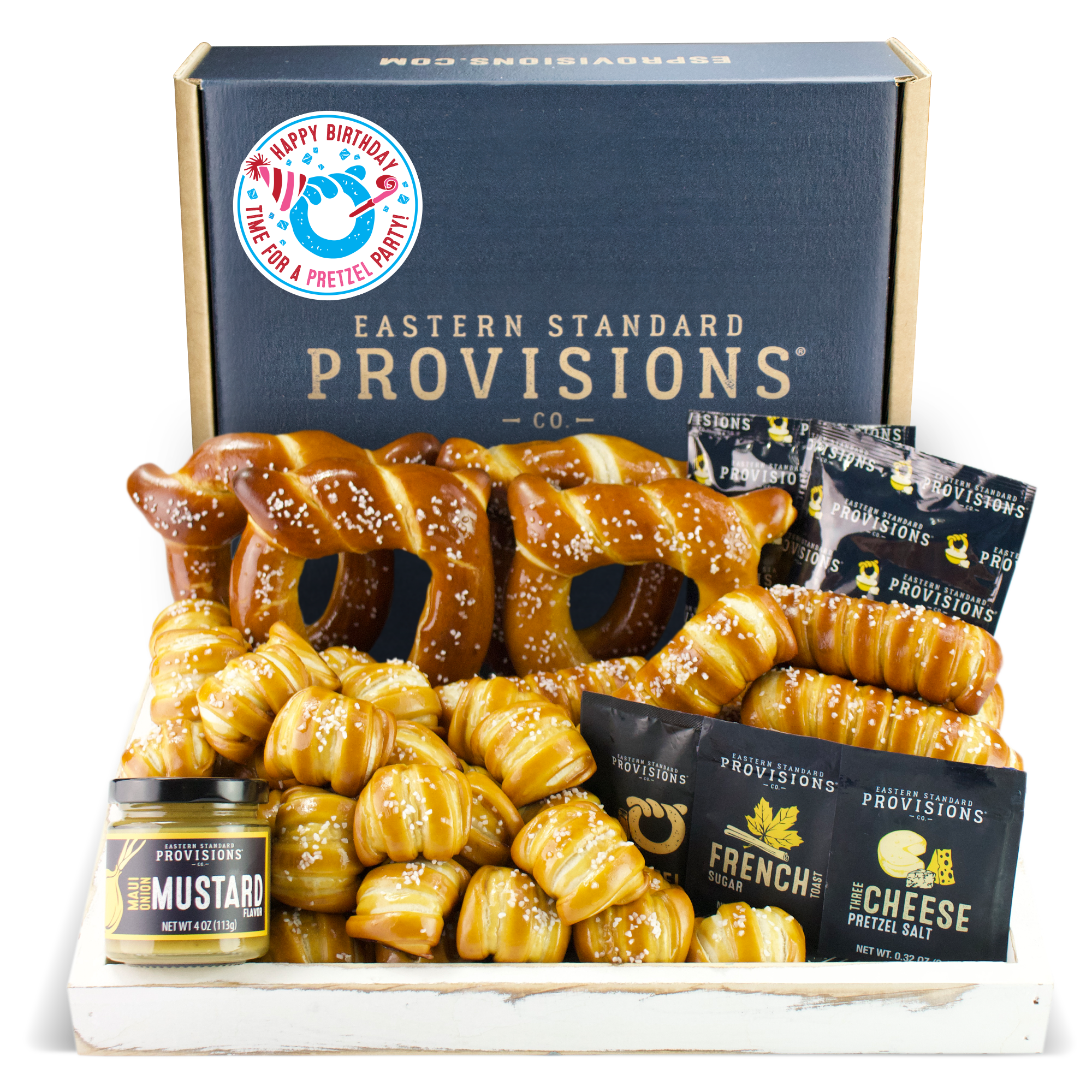 SOFT PRETZELS, SALTS & SAUCES VARIETY BOX - Happy Birthday