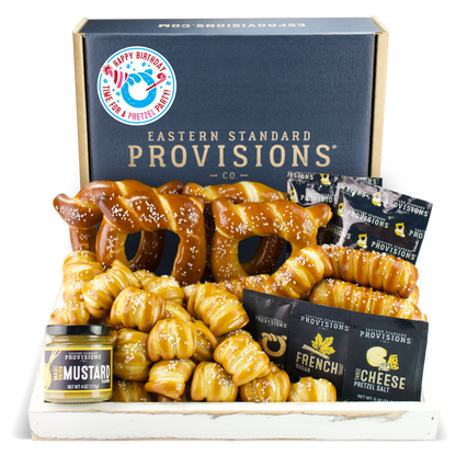 SOFT PRETZELS, SALTS & SAUCES VARIETY BOX - Happy Birthday