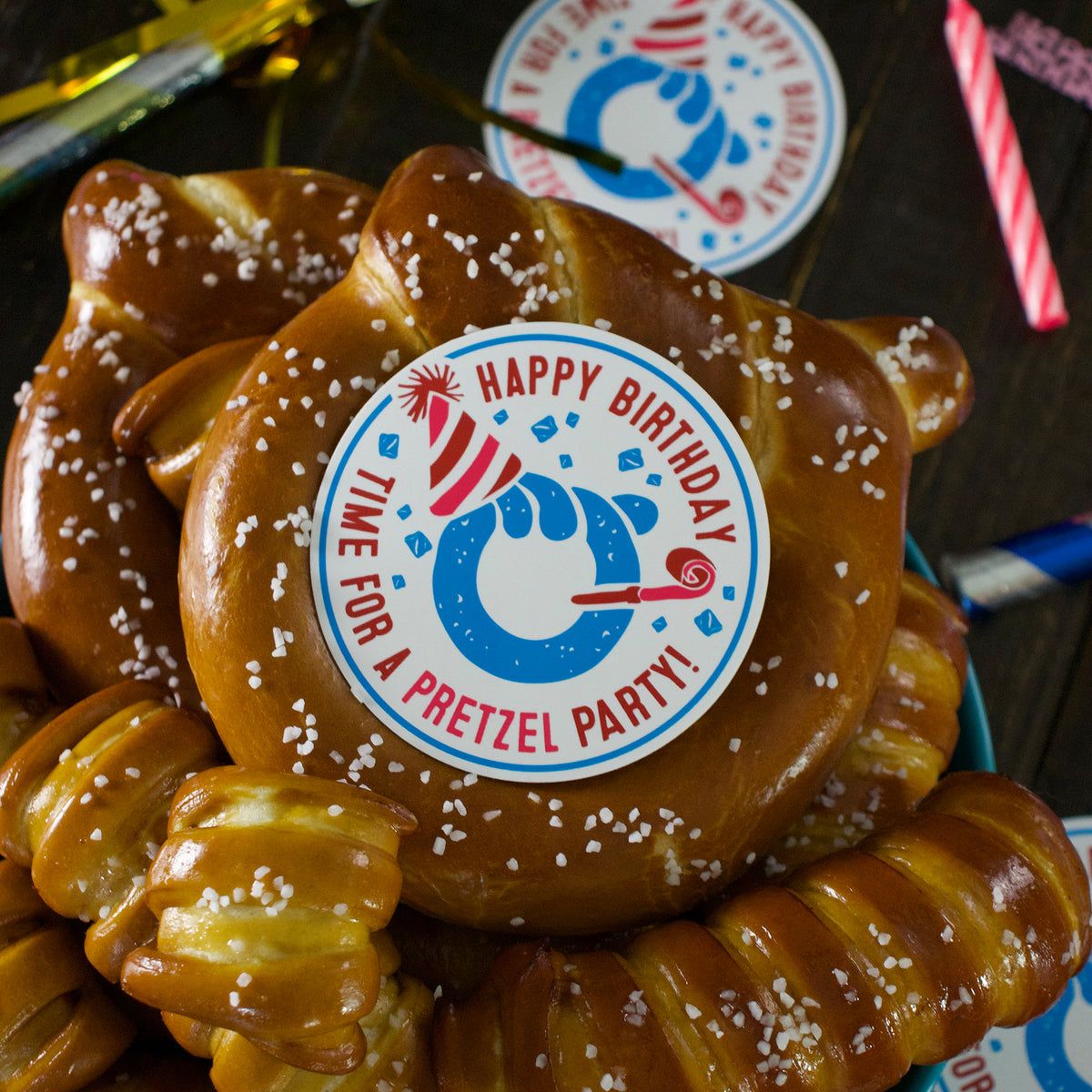 SOFT PRETZELS, SALTS & SAUCES VARIETY BOX - Happy Birthday