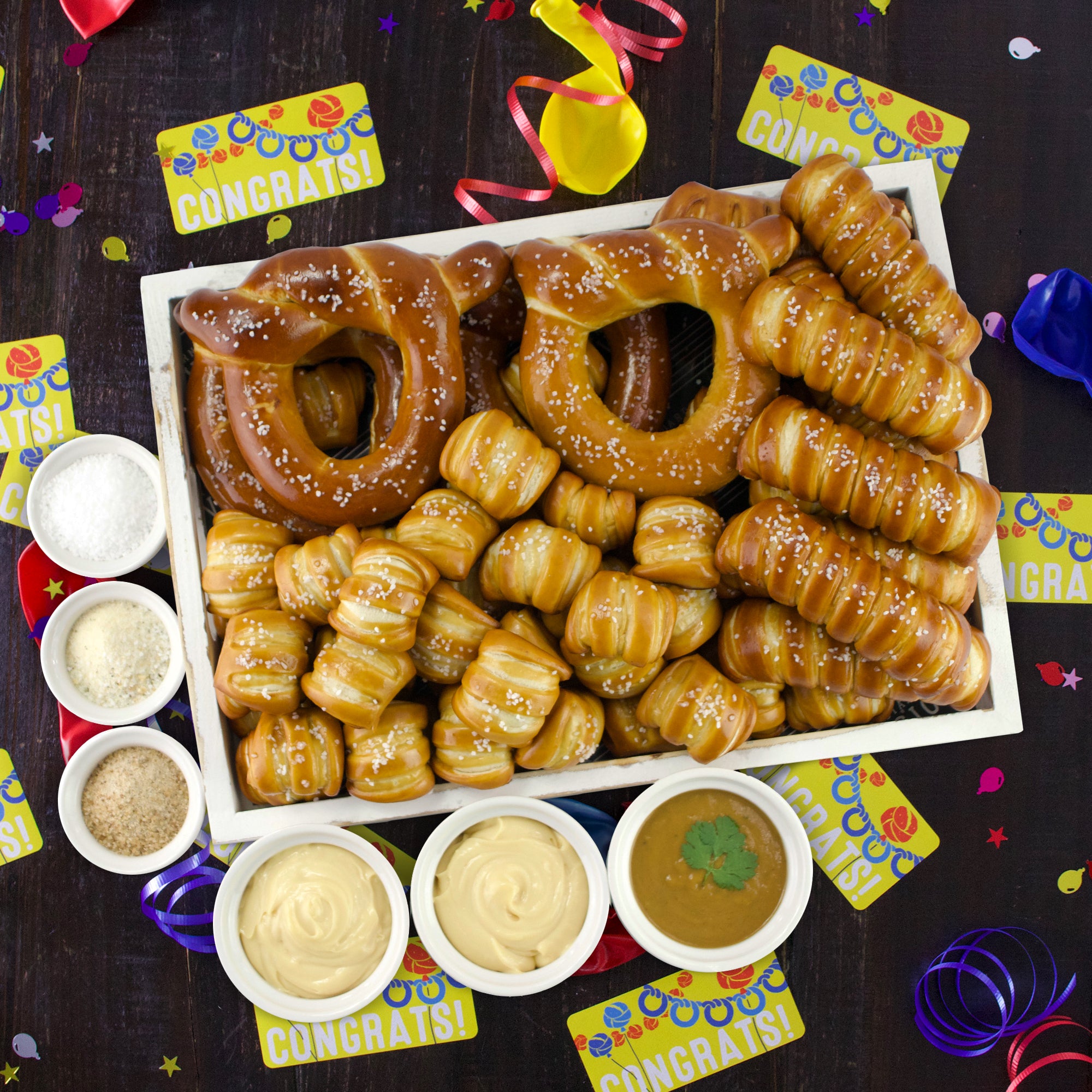 SOFT PRETZELS, SALTS & SAUCES VARIETY BOX - Congratulations