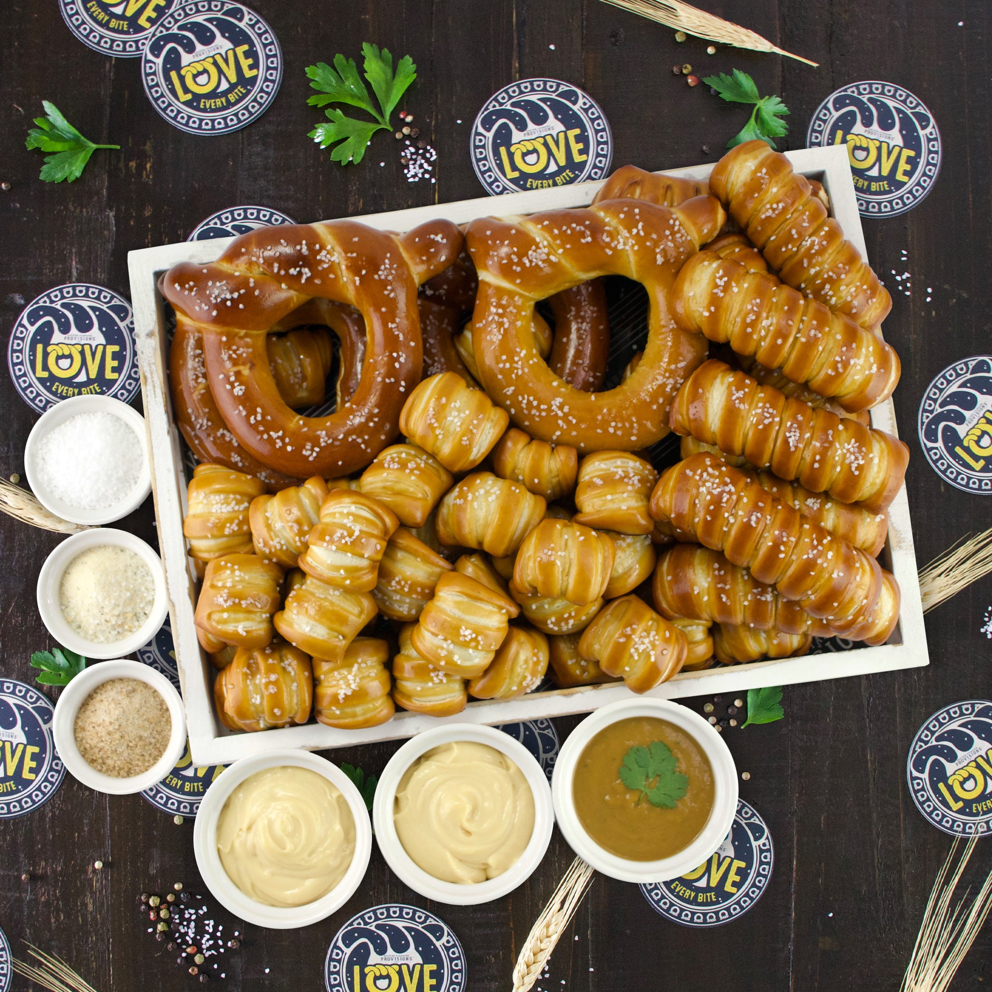 SOFT PRETZELS, SALTS & SAUCES VARIETY BOX - ESPCO