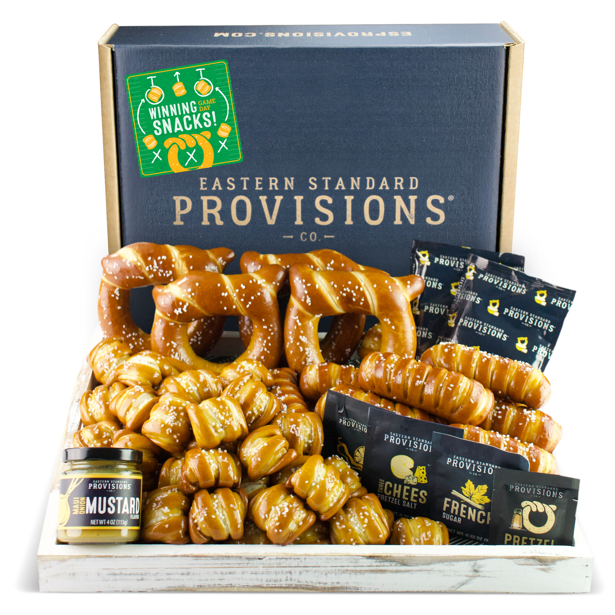 SOFT PRETZELS, SALTS & SAUCES VARIETY BOX - Football