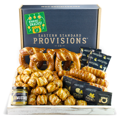 SOFT PRETZELS, SALTS & SAUCES VARIETY BOX - Game Day