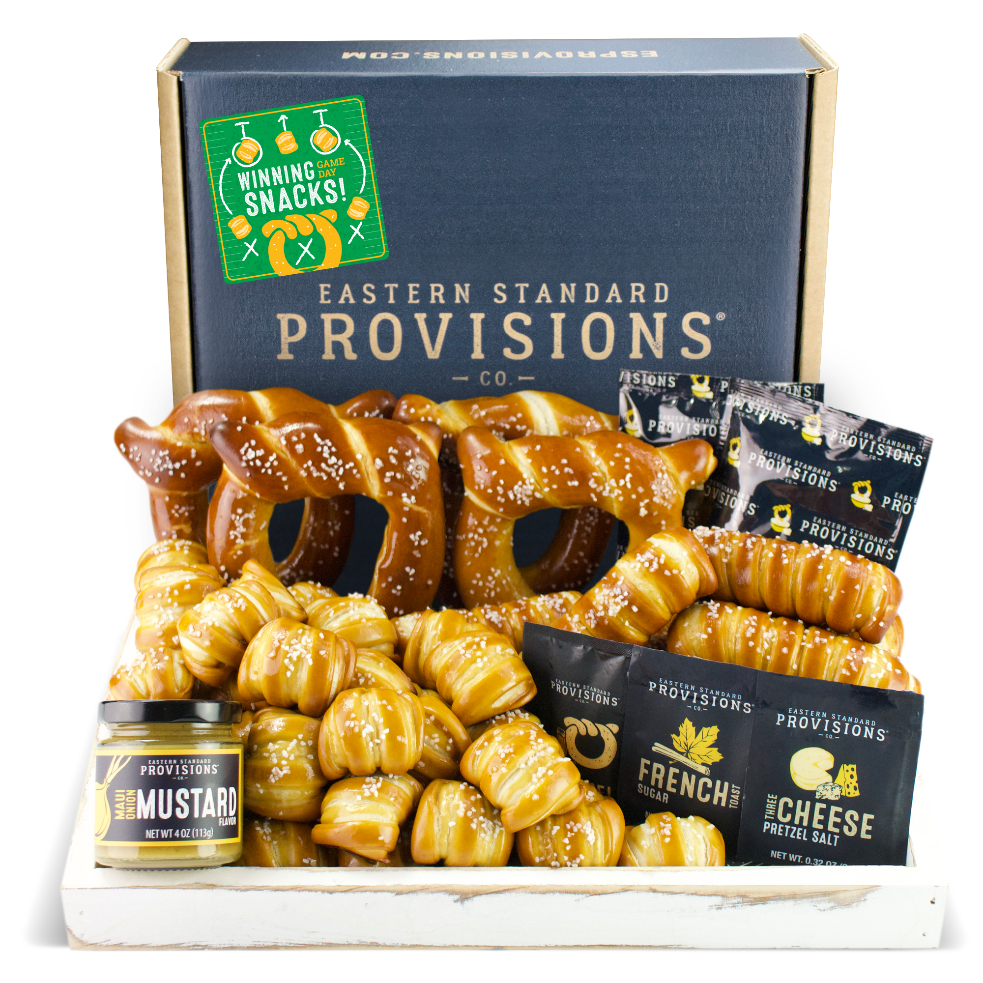 SOFT PRETZELS, SALTS & SAUCES VARIETY BOX - Game Day