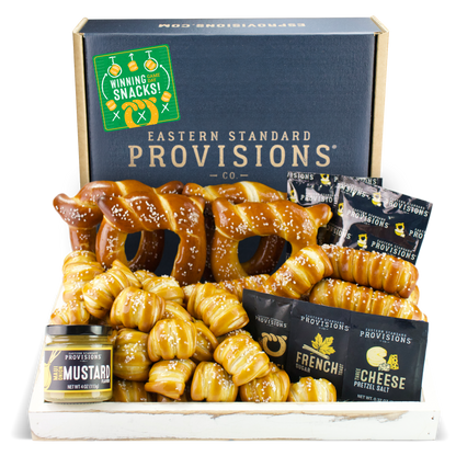 SOFT PRETZELS, SALTS & SAUCES VARIETY BOX - Game Day