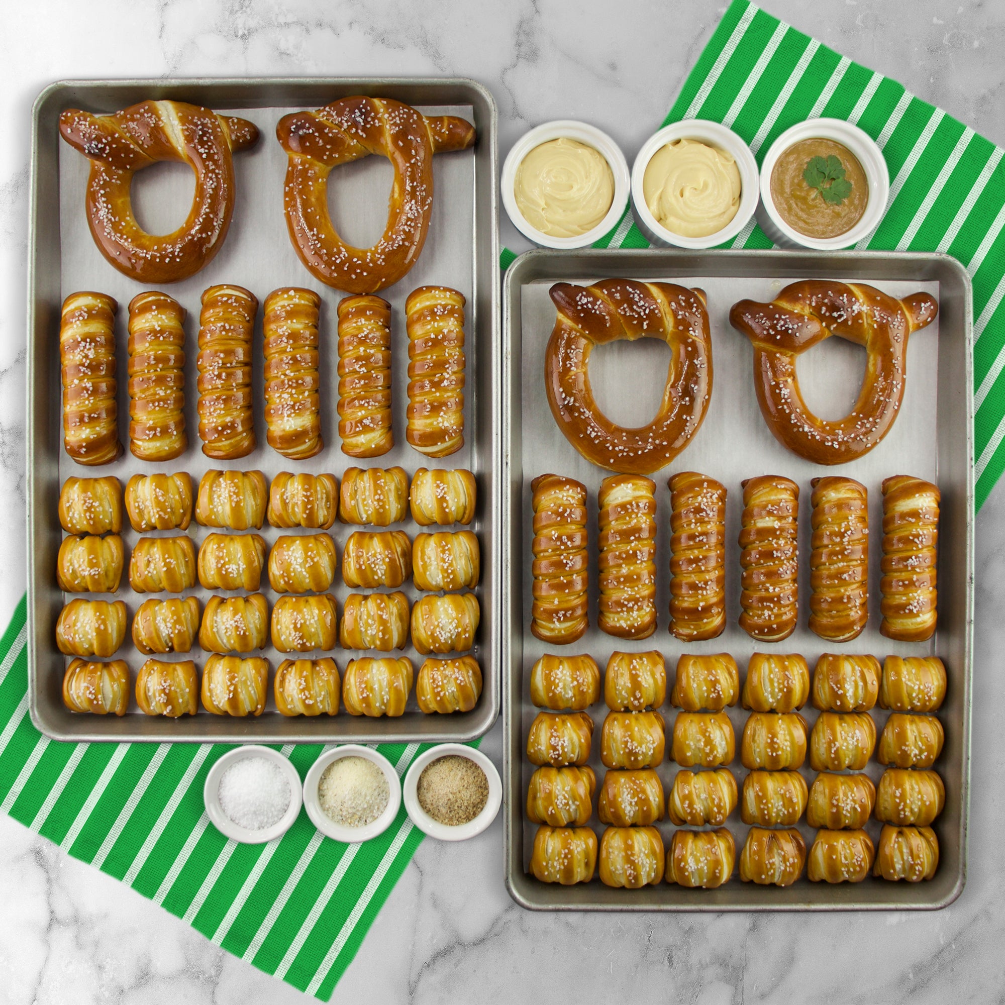 SOFT PRETZELS, SALTS & SAUCES VARIETY BOX - Game Day