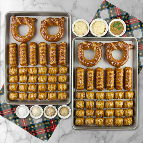 SOFT PRETZELS, SALTS & SAUCES VARIETY BOX - Happy Holidays