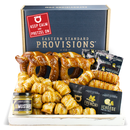 SOFT PRETZELS, SALTS & SAUCES VARIETY BOX - Keep Calm & Pretzel On