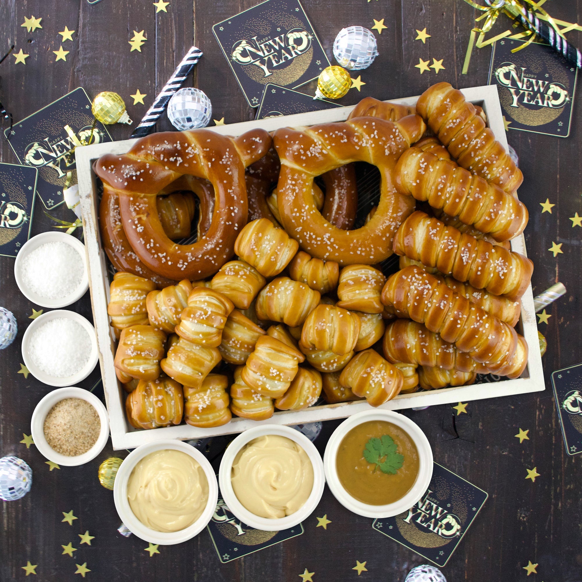Soft Pretzels, Sauces & Salts Variety Box - New Years