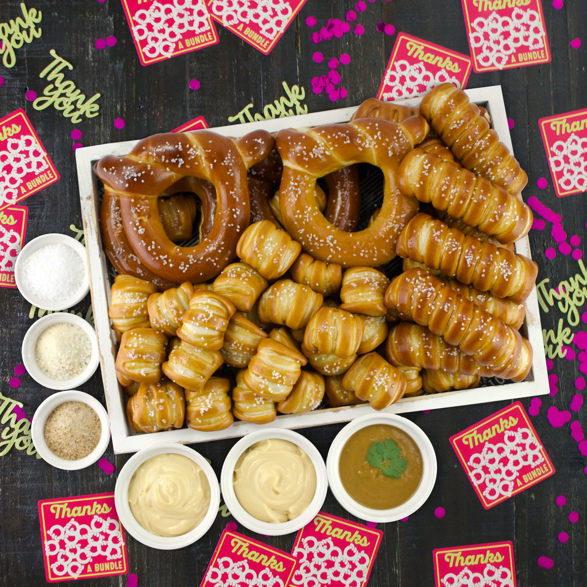 SOFT PRETZELS, SALTS & SAUCES VARIETY BOX - Thank You